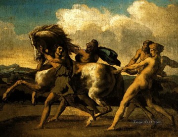 動物 Painting - 野蛮な馬のレースのための馬の研究を止める奴隷たち 1817